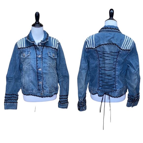 Sonoma Upcycled Lace Up Back Craft Jean Jacket - Picture 2 of 16